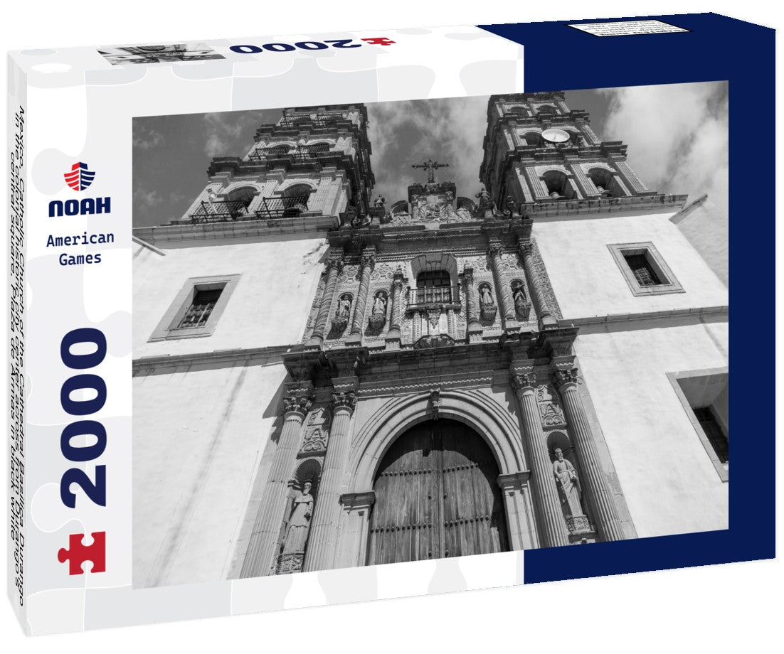 Mexico, Catholic Church of the Cathedral Basilica Durango in the colonial historic city center across from Durango's central square, Plaza de Armas 2000pc PuzzleBlack and White