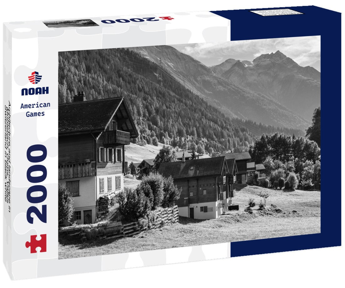 Architecture and landscape in Mühlebach, Goms, Valais, Switzerland 2000pc PuzzleBlack and White