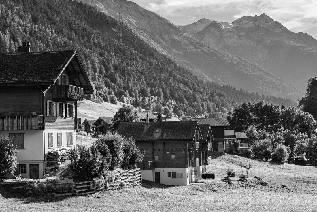 Architecture and landscape in Mühlebach, Goms, Valais, Switzerland 2000pc PuzzleBlack and White