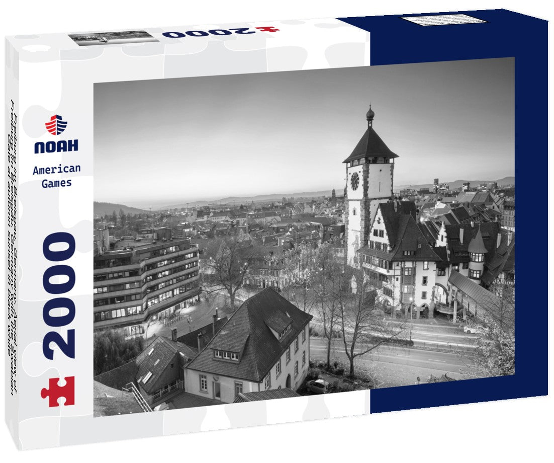 Freiburg im Breisgau, Germany. Aerial view of Freiburg im Breisgau, Germany with the Swabian Gate at autumn sunset 2000pc PuzzleBlack and White