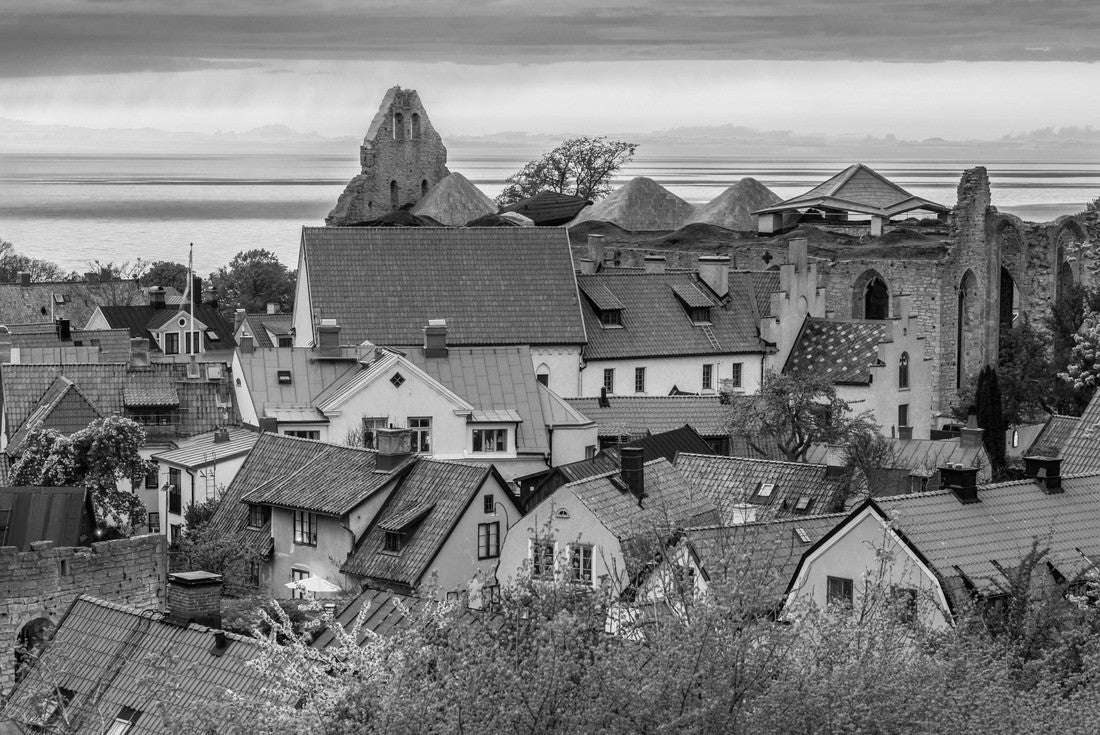 Sweden, Gotland Island, Visby, high-angle city tour at dusk 2000pc PuzzleBlack and White