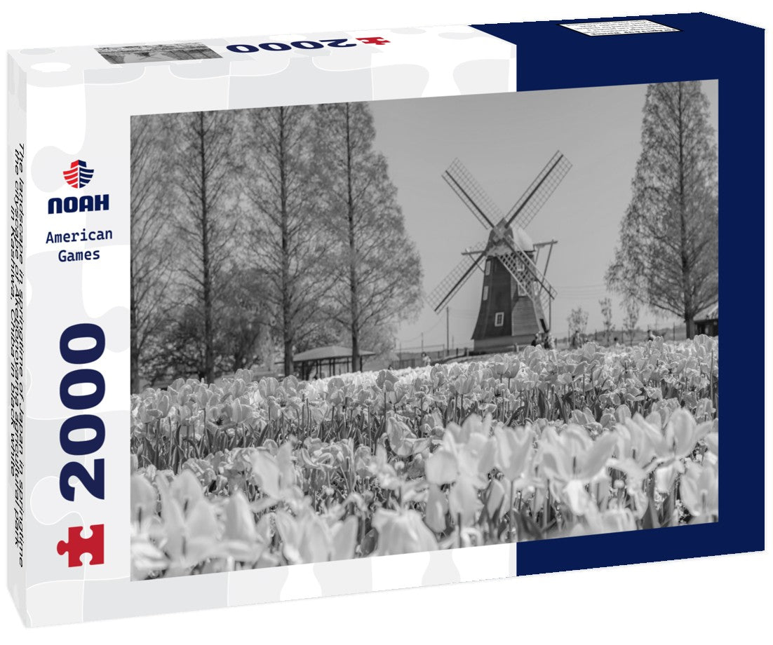 The landscape in springtime of Japan in springtime, the cityscape of Akebonoyama agricultural park in Kashiwa, Chiba 2000pc PuzzleBlack and White