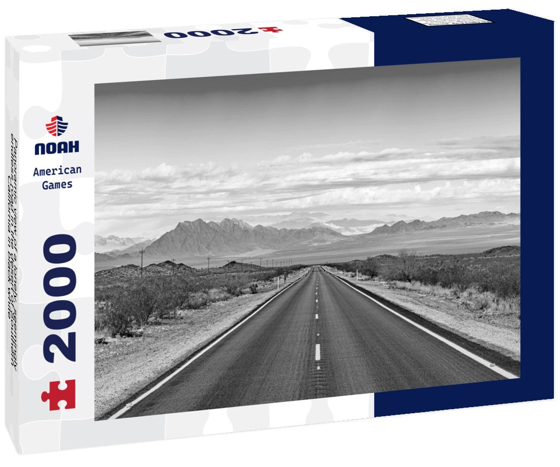 a lonely, seemingly endless road in the desert of Southern California 2000pc PuzzleBlack and White
