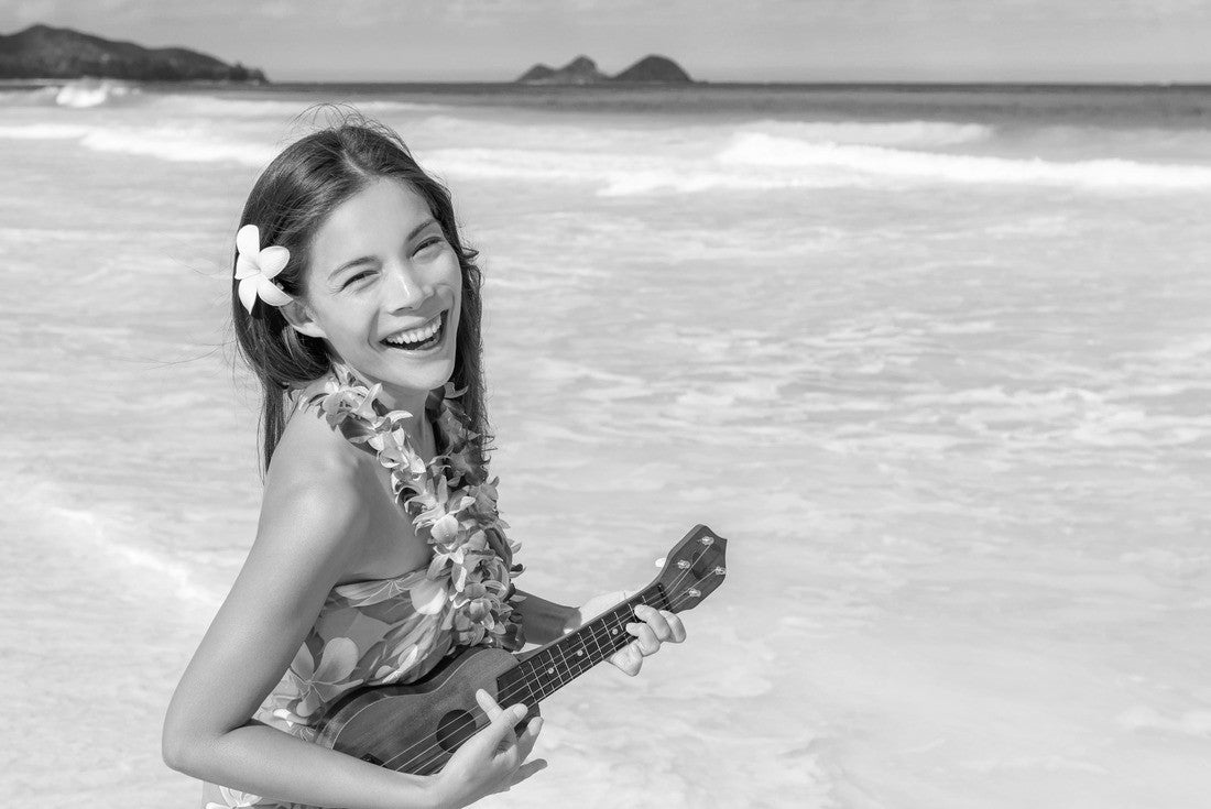 Hawaii luau ukulele hula dancing woman playing the guitar 2000pc PuzzleBlack and White
