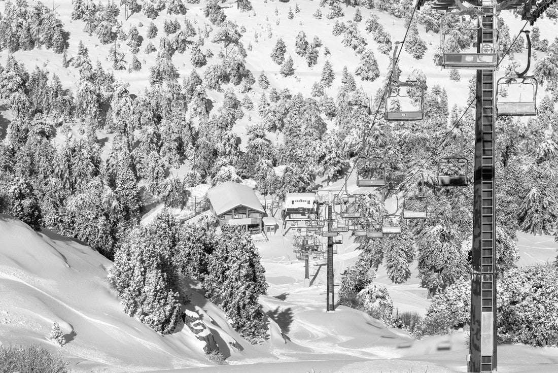 Empty ski lifts on a snowy mountain in wintertime. Troodos ski resort Cyprus Europe 2000pc PuzzleBlack and White