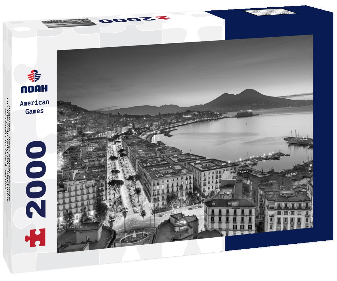 Naples, Italy aerial skyline on the bay with Mt. Vesuvius at dawn 2000pc PuzzleBlack and White