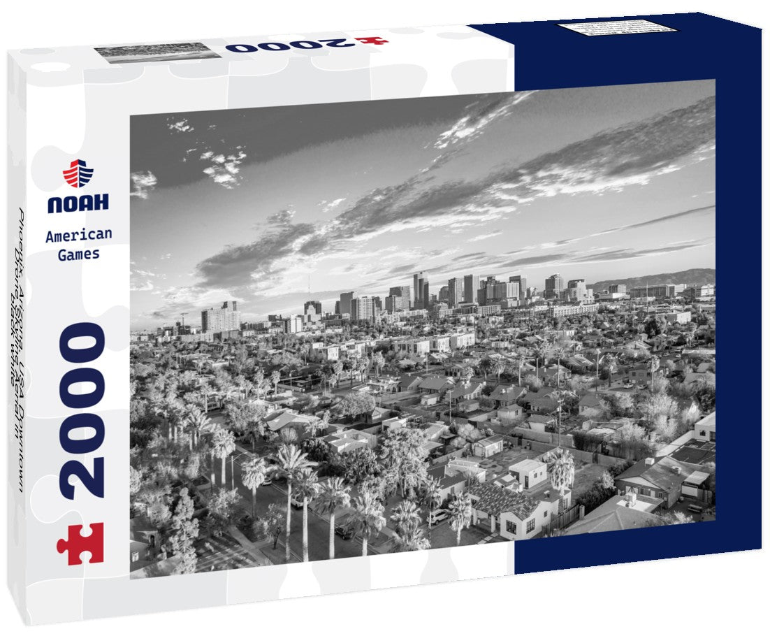 Phoenix, Arizona, USA Downtown Drone Skyline Aerial 2000pc PuzzleBlack and White