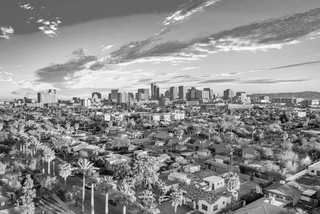 Phoenix, Arizona, USA Downtown Drone Skyline Aerial 2000pc PuzzleBlack and White