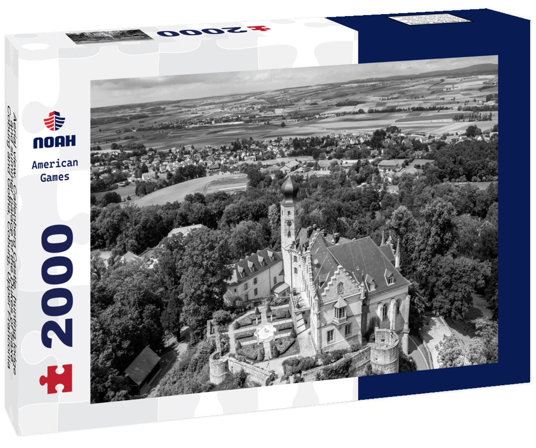 Aerial view, Callenberg Castle, hunting lodge and summer palace of the Dukes of Saxe-Coburg and Gotha, Coburg, Upper Franconia, Bavaria, Germany 2000pc PuzzleBlack and White