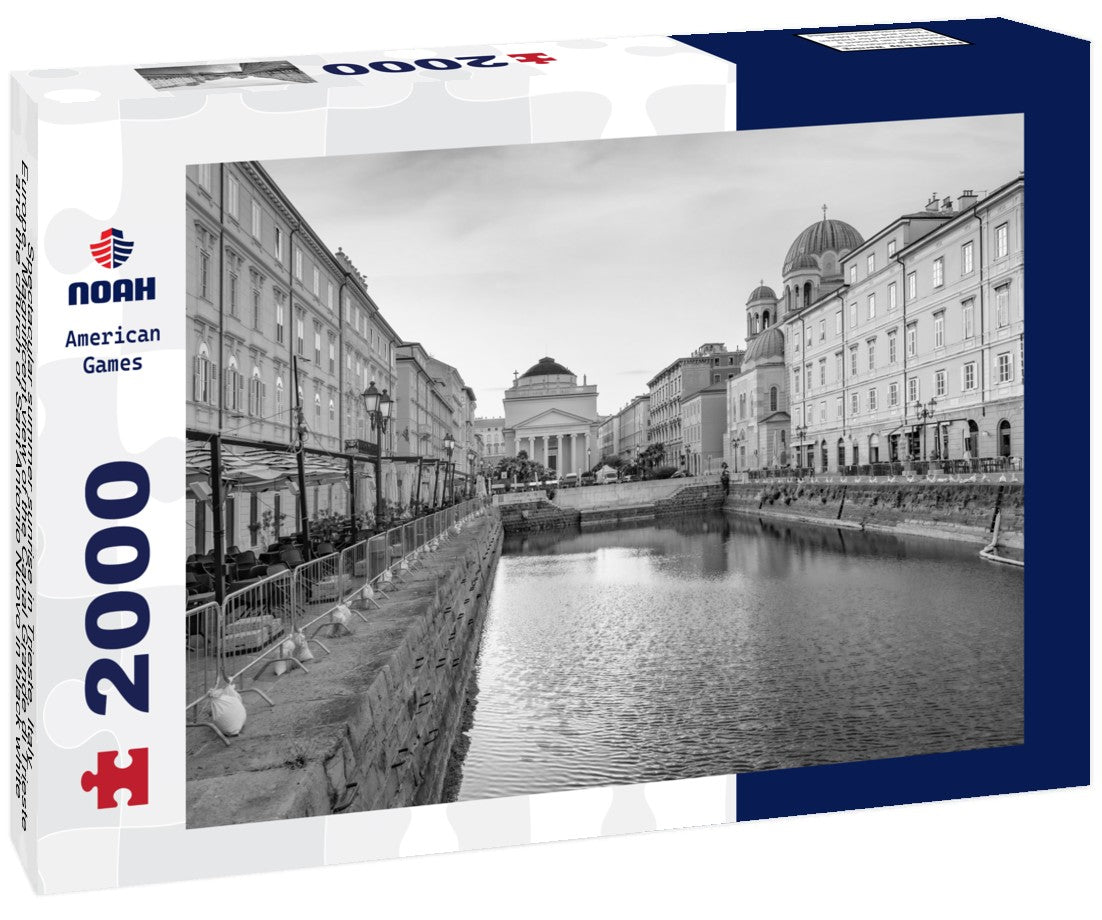Spectacular summer sunrise in Trieste, Italy, Europe. Magnificent view of the Canal Grande di Trieste and the church of Sant'Antonio Nuovo 2000pc PuzzleBlack and White