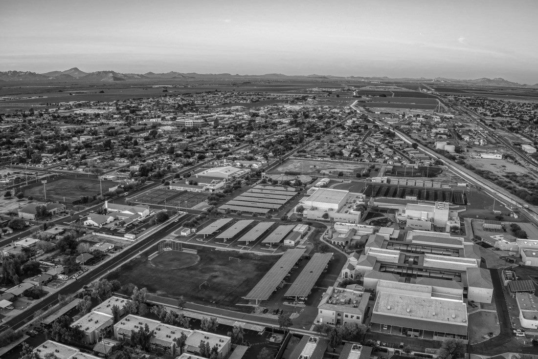Aerial view of the sunrise over the Phoenix suburb of Buckeye, Arizona 2000pc PuzzleBlack and White