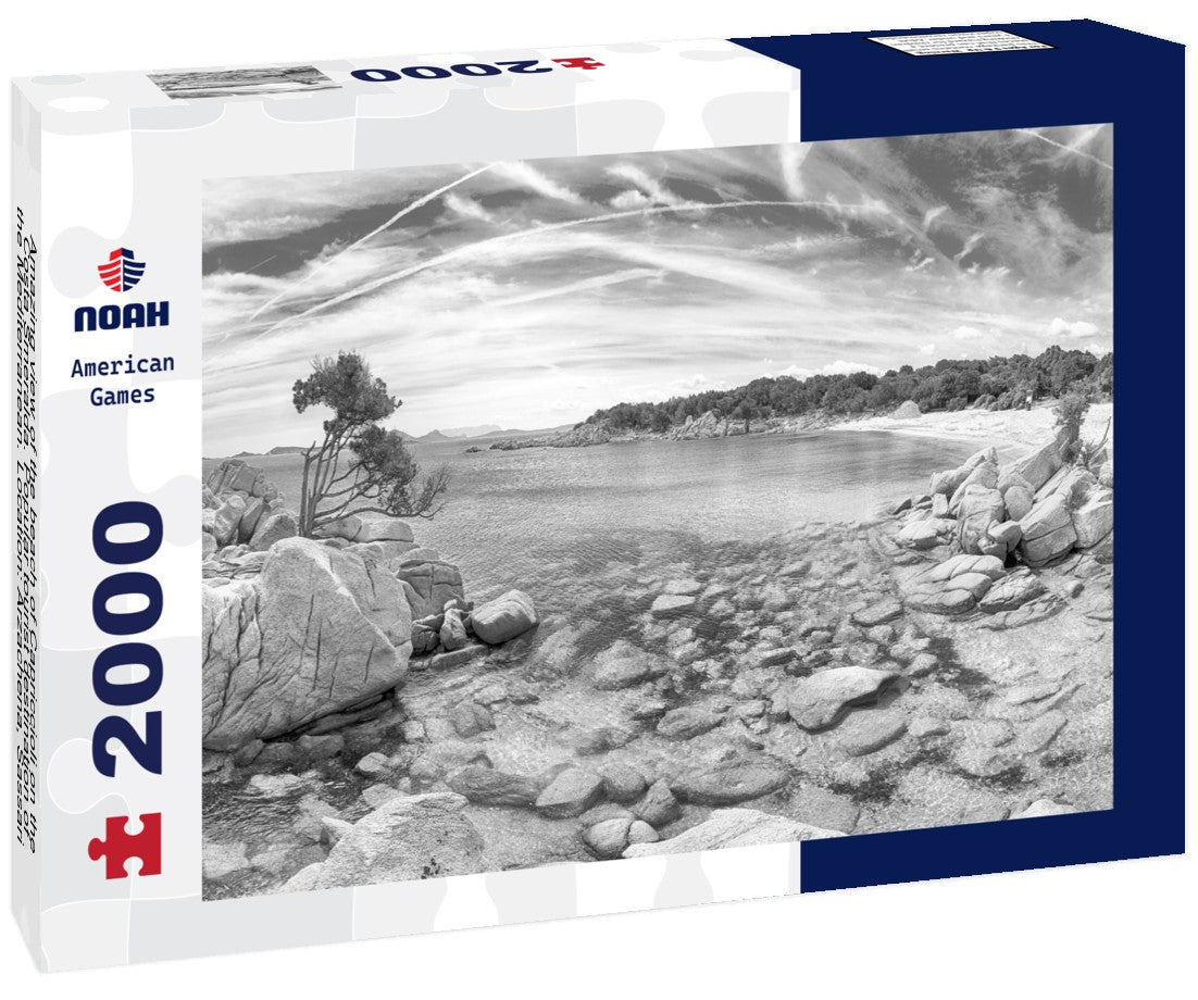 Amazing view of the beach of Capriccioli on the Costa Smeralda. Popular tourist destination of the Mediterranean. Location: Arzachena, Sassari province, Sardinia, Italy 2000pc PuzzleBlack and White