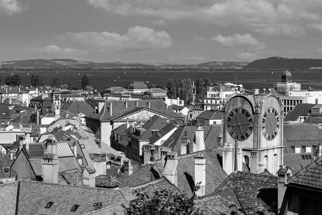 the old town of Neuchâtel, Lake Neuchâtel and the Alps 2000pc PuzzleBlack and White