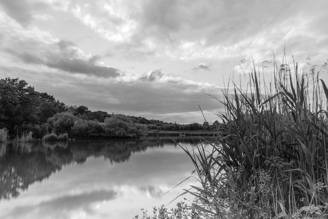 Mill Park and Mill Pond in Bracknell, Berkshire. Sunset 2000pc PuzzleBlack and White