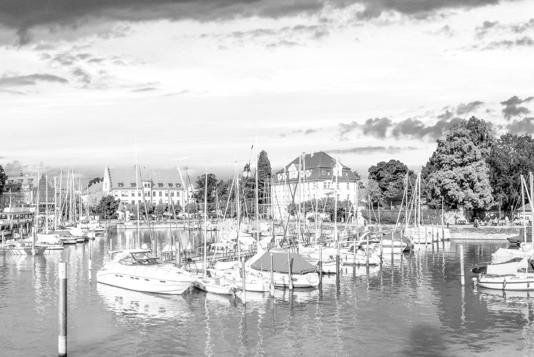 Noah Jigsaw Puzzle Marina Lindau on Lake Constance, Bavaria, Germany in black white 2000 pieces