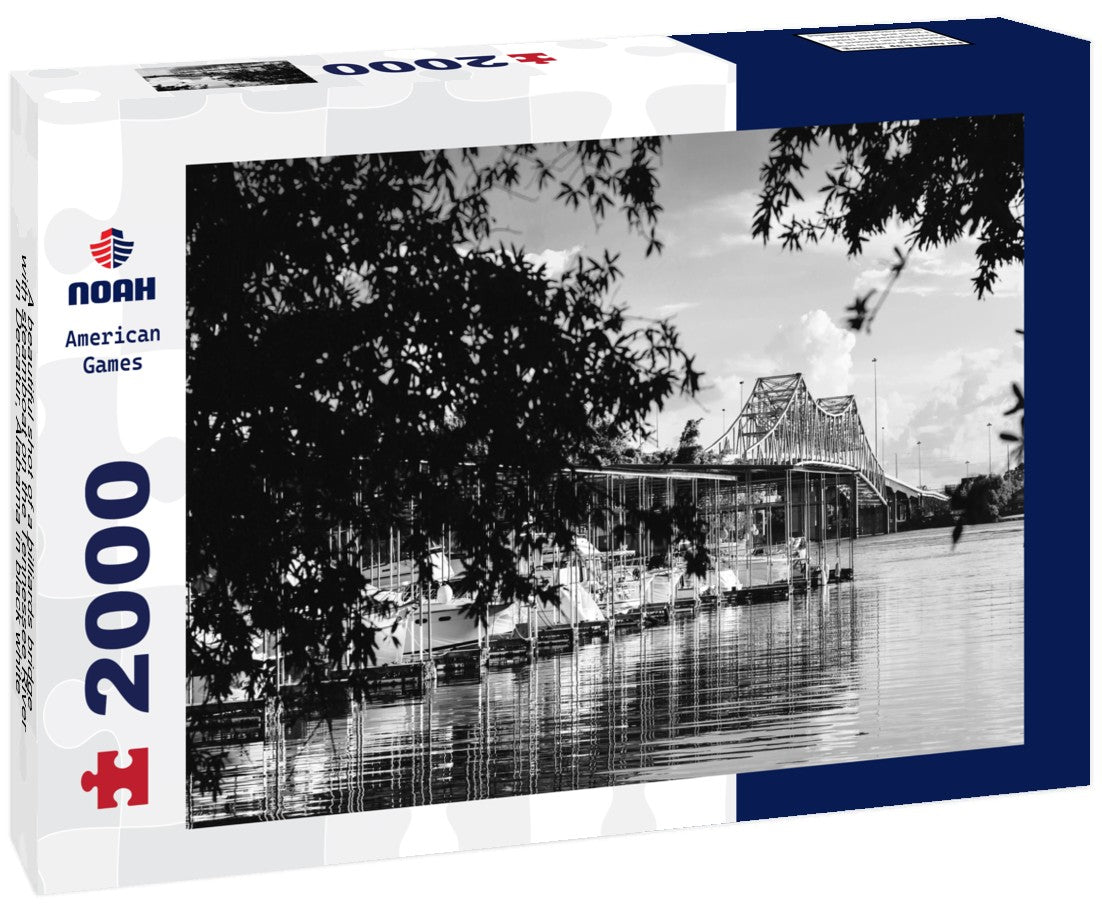 A beautiful shot of a billiards bridge with steamboat on the Tennessee River in Decatur, Alabama 2000pc PuzzleBlack and White