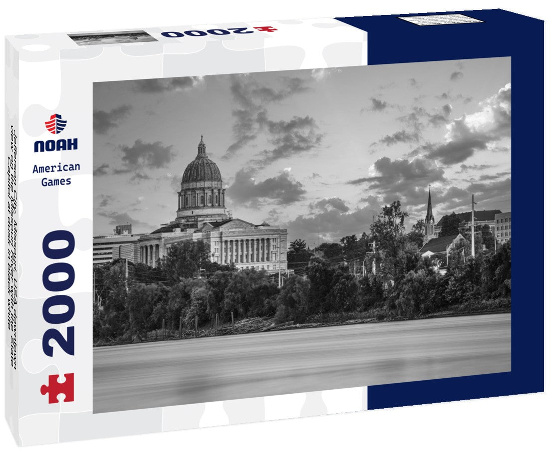 Jefferson City, Missouri, USA downtown view on the Missouri River with the State Capitol at dusk 2000pc PuzzleBlack and White