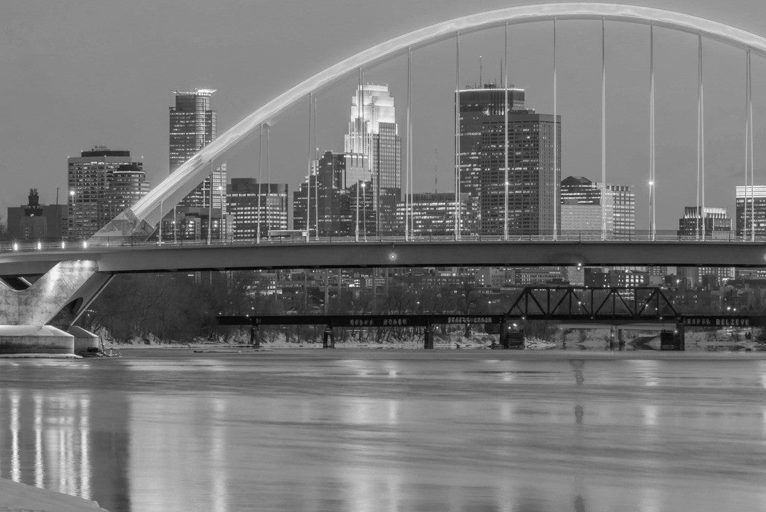 Blue Lowry Bridge Compressed with the Minneapolis Skyline during a Winter Twilight Hour 2000pc PuzzleBlack and White