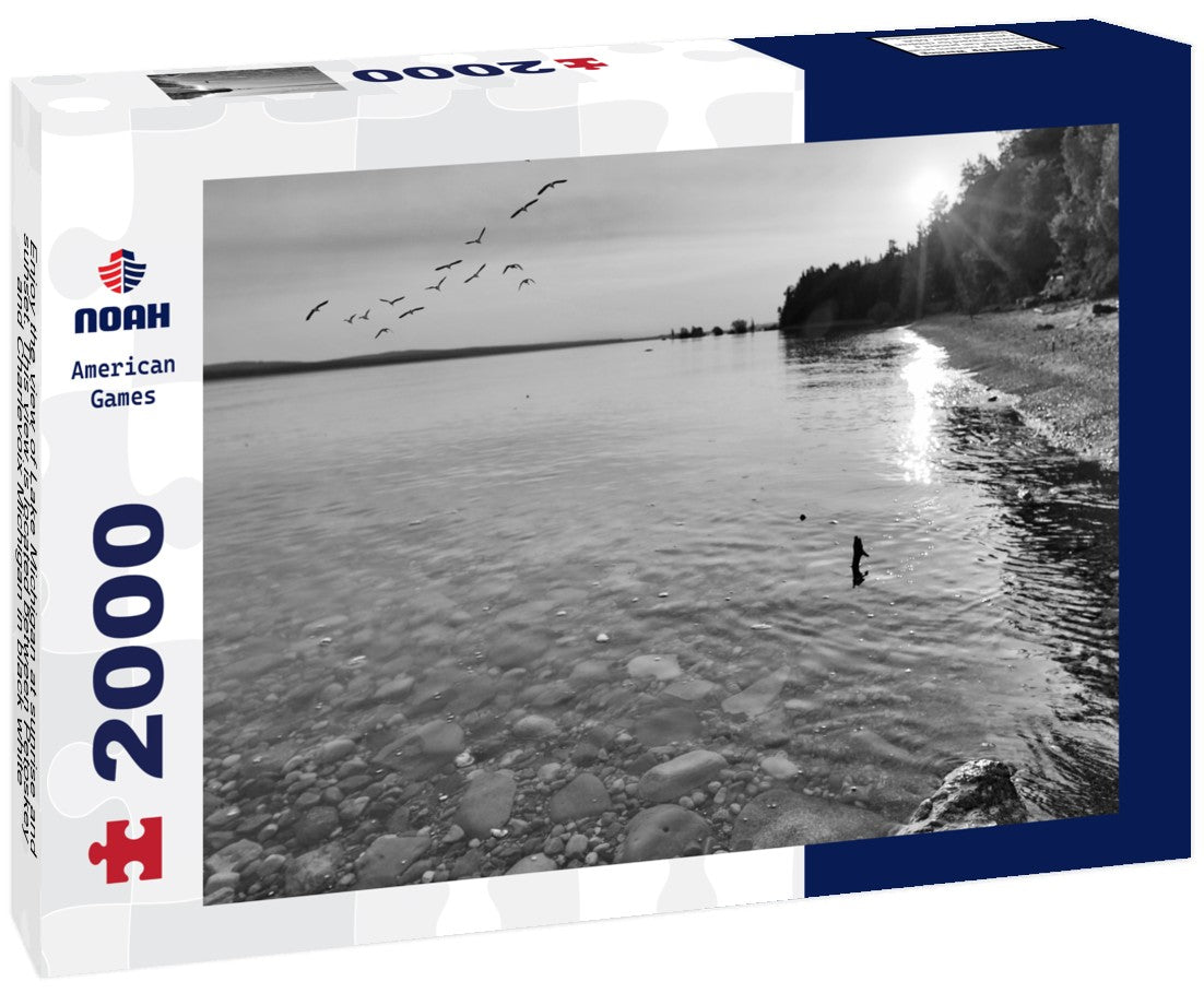 Enjoy the view of Lake Michigan at sunrise and sunset. This view is located between Petoskey and Charlevoix Michigan 2000pc PuzzleBlack and White