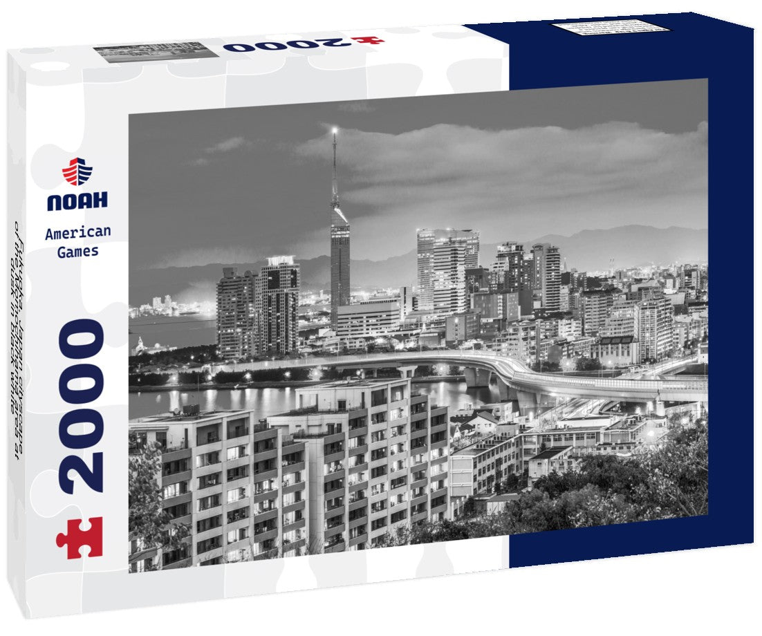 Fukuoka, Japan cityscape of the Momochihama area at dusk 2000pc PuzzleBlack and White