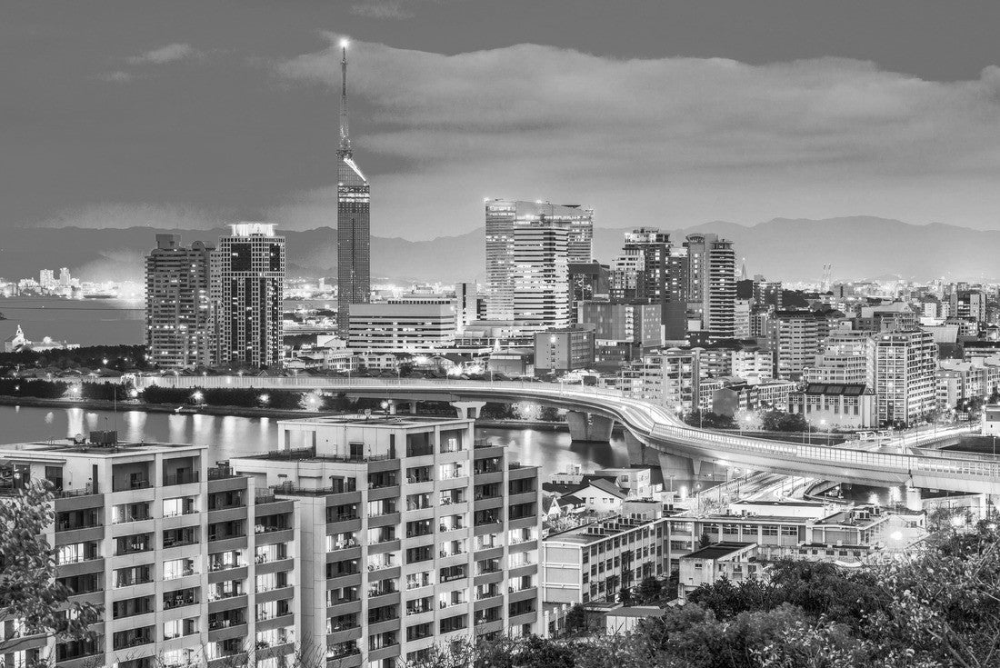 Fukuoka, Japan cityscape of the Momochihama area at dusk 2000pc PuzzleBlack and White