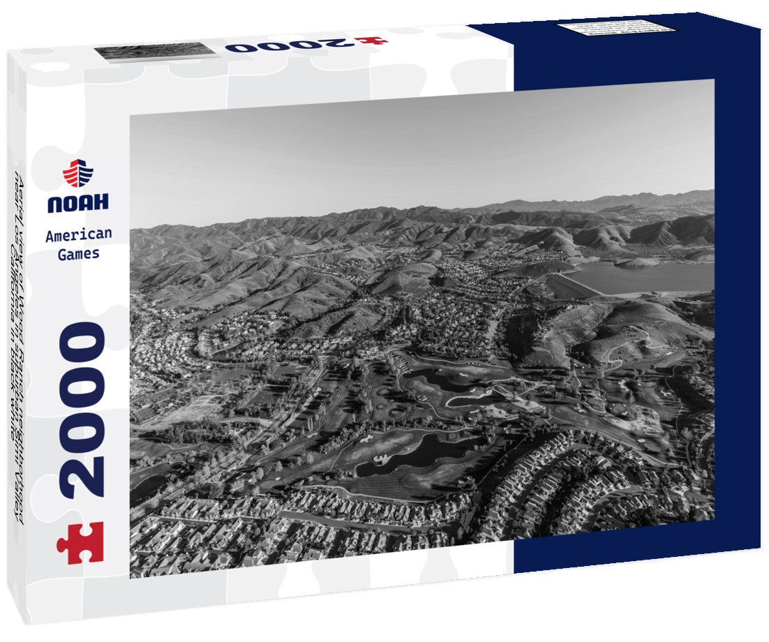 Aerial view of Wood Ranch neighborhood near Los Angeles in suburban Simi Valley, California 2000pc PuzzleBlack and White