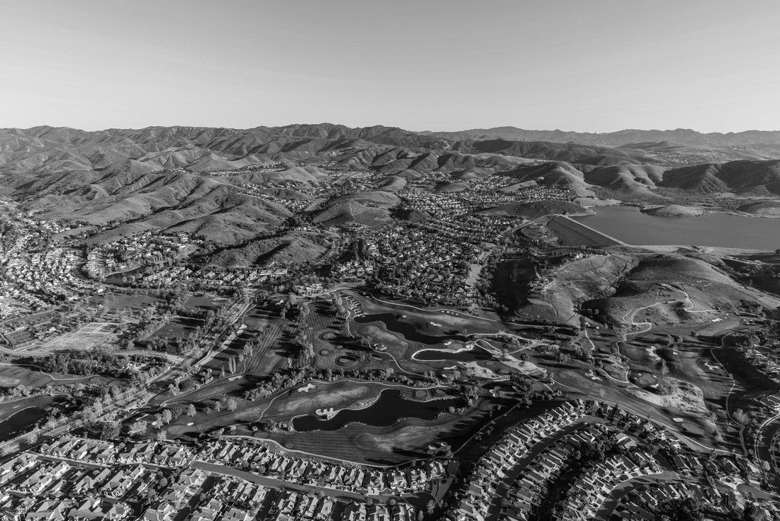 Aerial view of Wood Ranch neighborhood near Los Angeles in suburban Simi Valley, California 2000pc PuzzleBlack and White