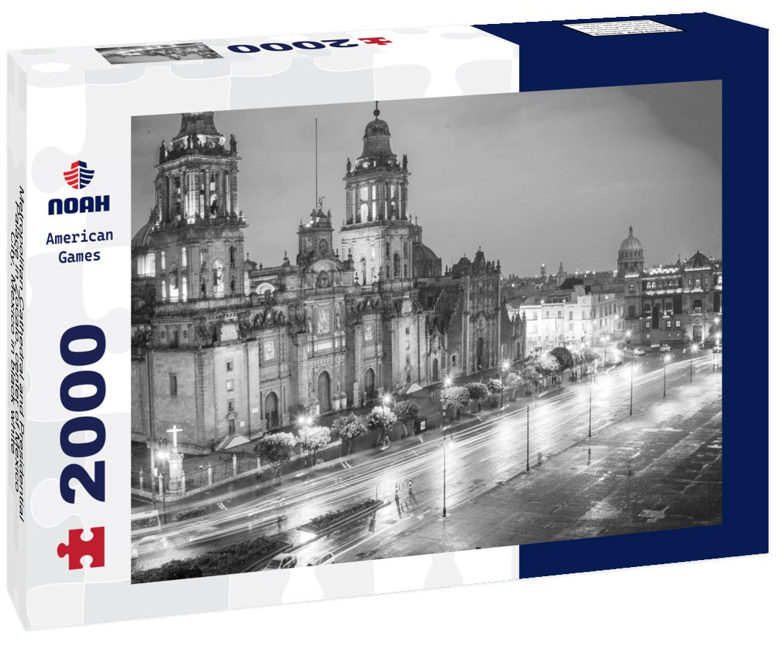 Metropolitan Cathedral and Presidential Palace in Zocalo, center of Mexico City, Mexico 2000pc PuzzleBlack and White