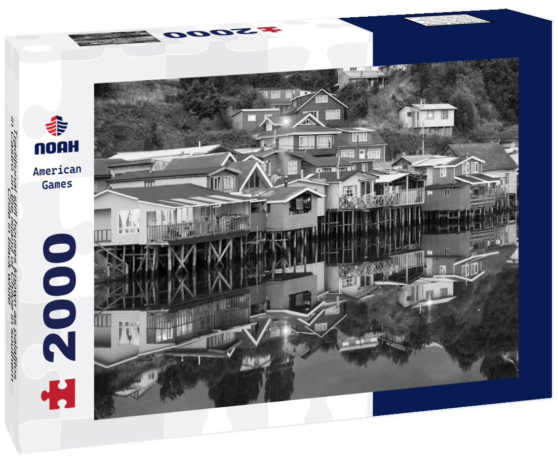 Traditional stilt houses known as palafitos in Castro on the island of Chiloe in southern Chile 2000pc PuzzleBlack and White
