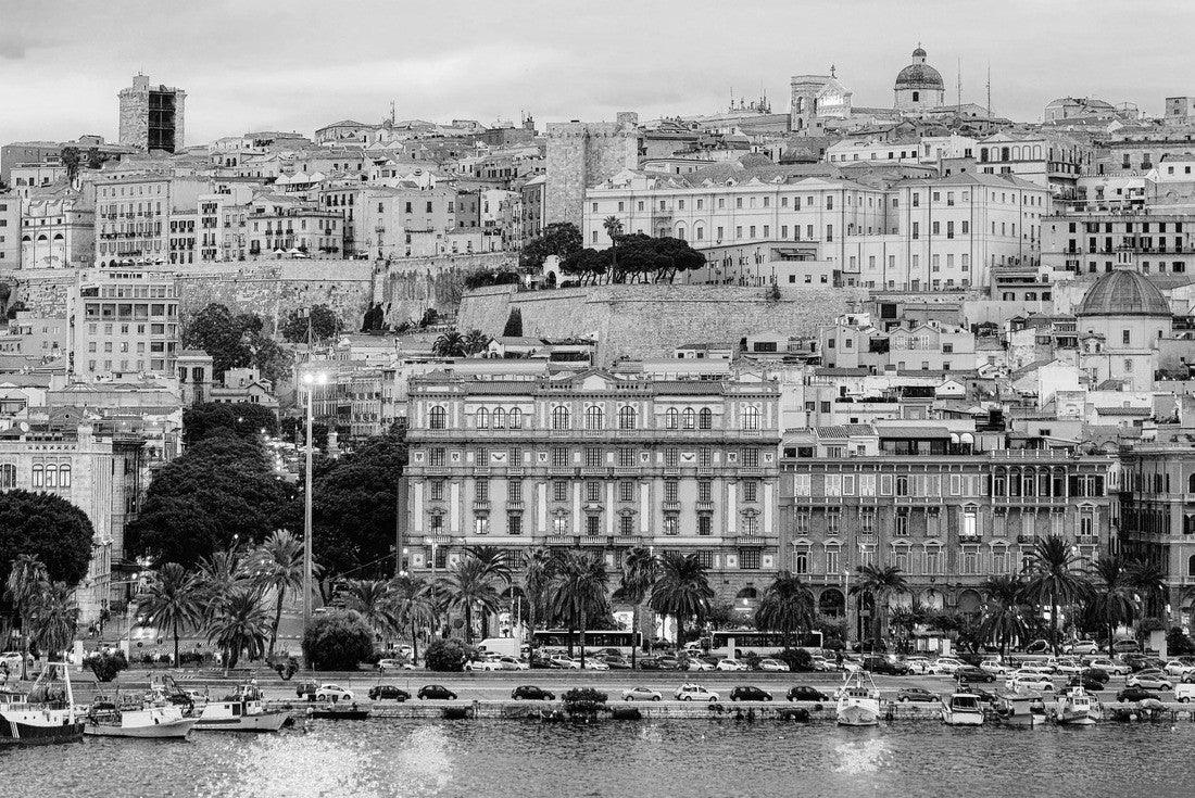 Evening cityscape with marina in the Mediterranean, Cagliari, Sardinia, Italy 2000pc PuzzleBlack and White