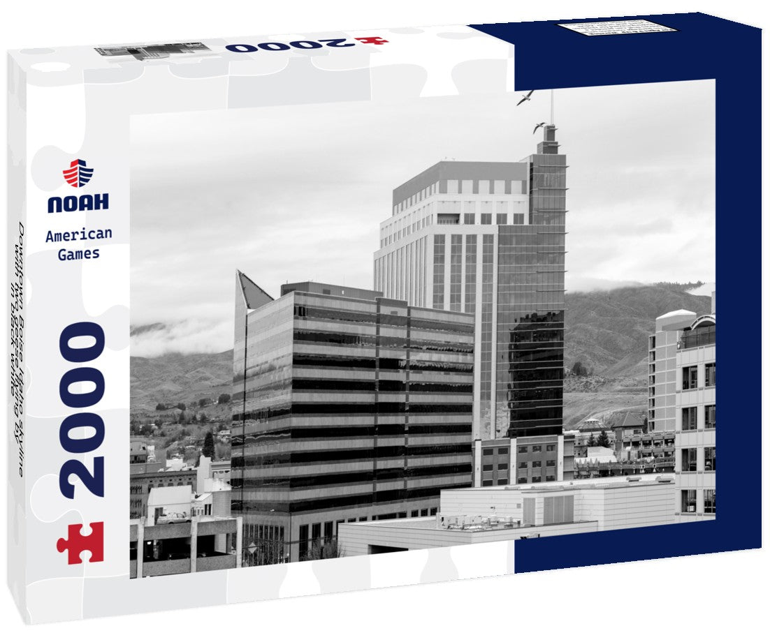 Downtown Boise Idaho skyline with two geese flying by 2000pc PuzzleBlack and White