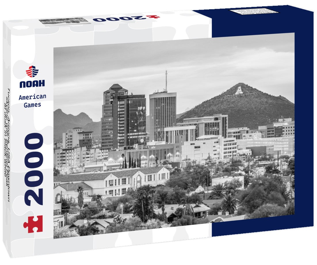 Tucson, Arizona, USA Downtown skyline with Sentinel Peak at dusk 2000pc PuzzleBlack and White