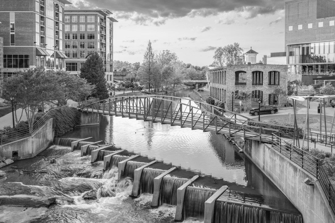 Greenville, South Carolina, USA downtown cityscape on the Reedy River at dusk 2000pc PuzzleBlack and White