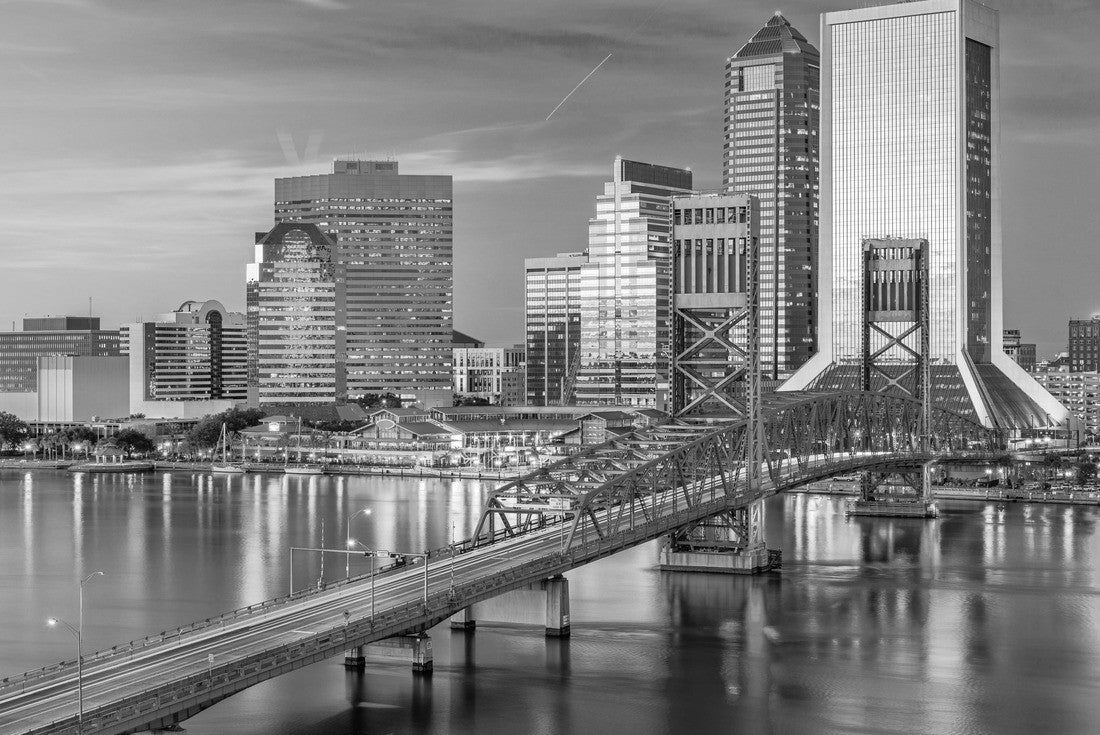 Jacksonville, Florida, USA Downtown skyline at dusk over St. Johns River 2000pc PuzzleBlack and White