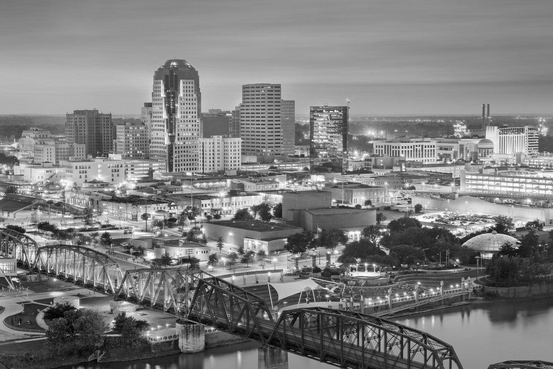 Shreveport, Louisiana, USA skyline over the Red River at dusk 2000pc PuzzleBlack and White