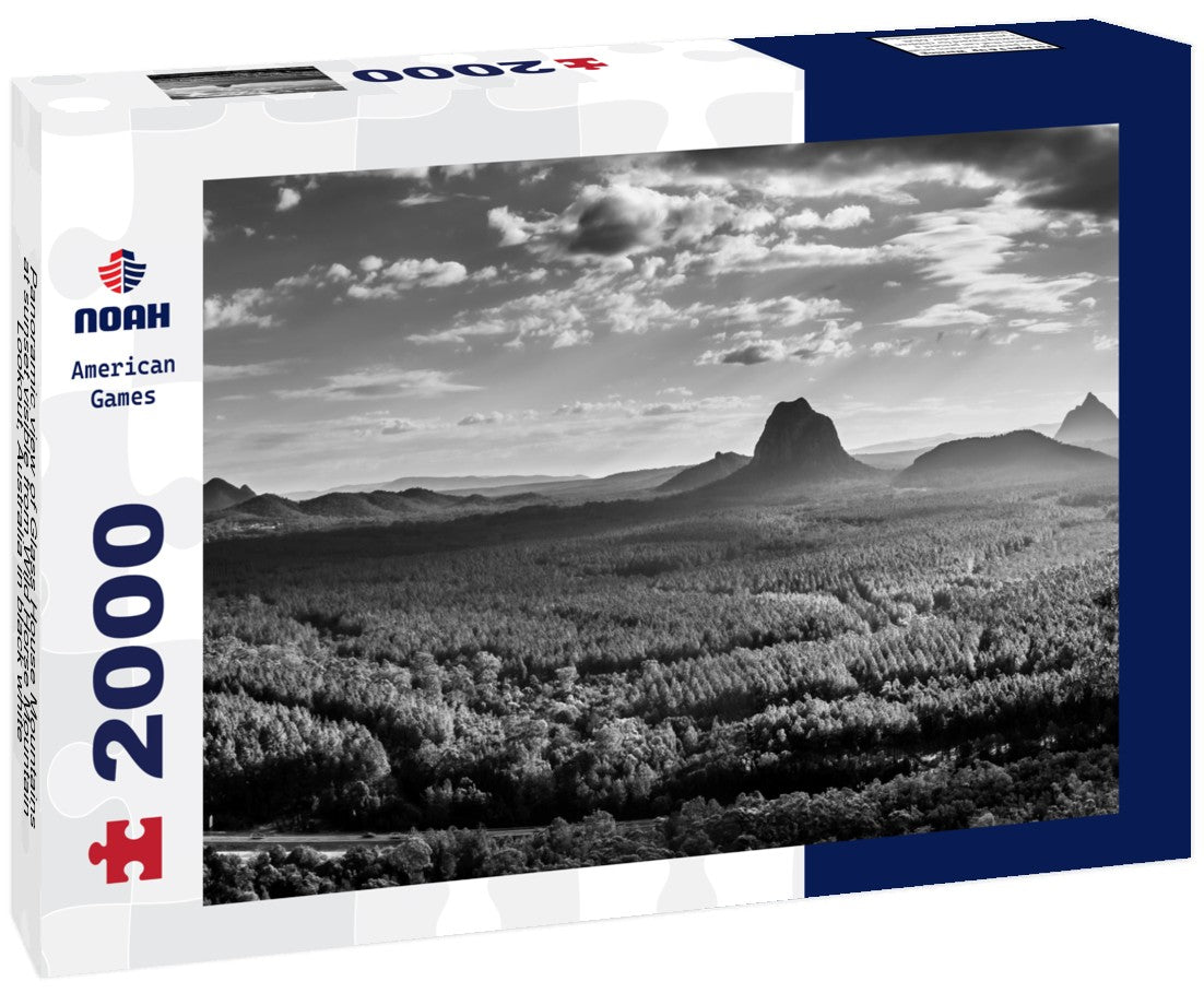 Glass House Mountains at sunset visible from Wild Horse Mountain Lookout, Australia 2000pc PuzzleBlack and White