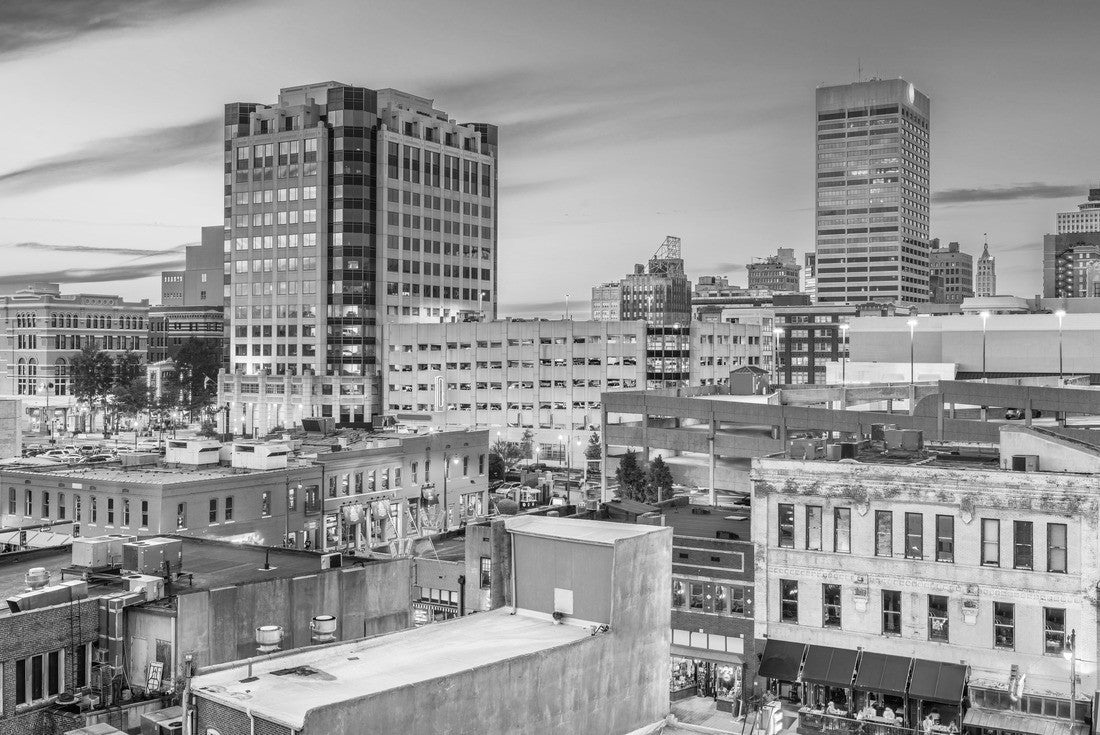 Memphis, Tennessee, USA city skyline over Beale Street at dusk 2000pc PuzzleBlack and White