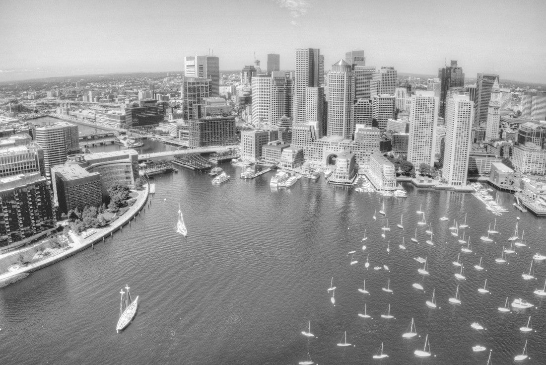 Noah Jigsaw Puzzle Boston, Massachusetts Skyline from above by Drone during Summer Time in black white 2000 pieces