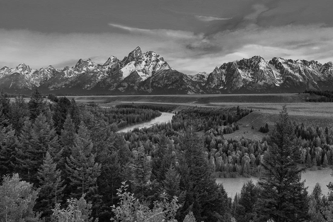 Sunrise from the Snake River Overlook in Wyoming with the Grand Tetons in the background 2000pc PuzzleBlack and White