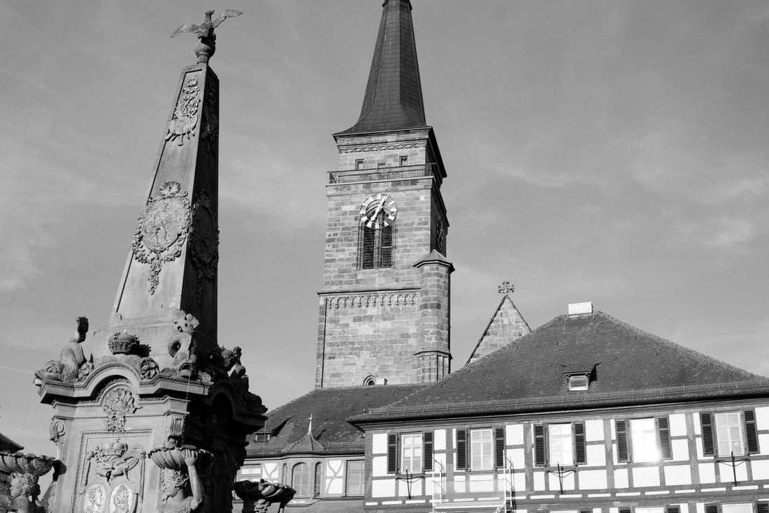 Brook flows through the historic city center. Schwabach, Bavaria, Germany 2000pc PuzzleBlack and White
