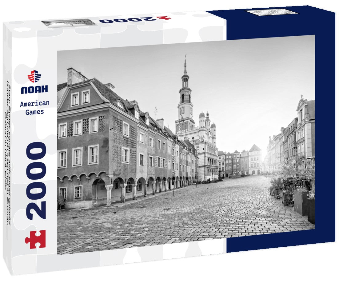 Stary Rynek square with small colorful houses and the old town hall in Poznan, Poland 2000pc PuzzleBlack and White