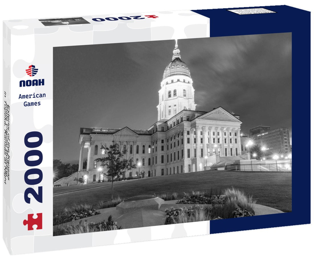 Exterior of the Kansas State Capital Building in Topeka, Kansas at Night 2000pc PuzzleBlack and White