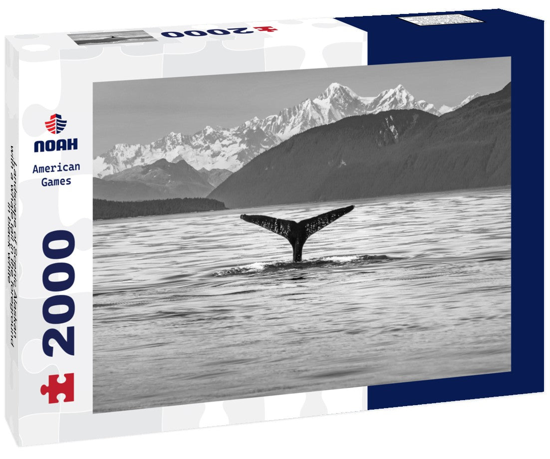 Landscape of Scenic Alaskan with a whale tail in the foreground 2000pc PuzzleBlack and White
