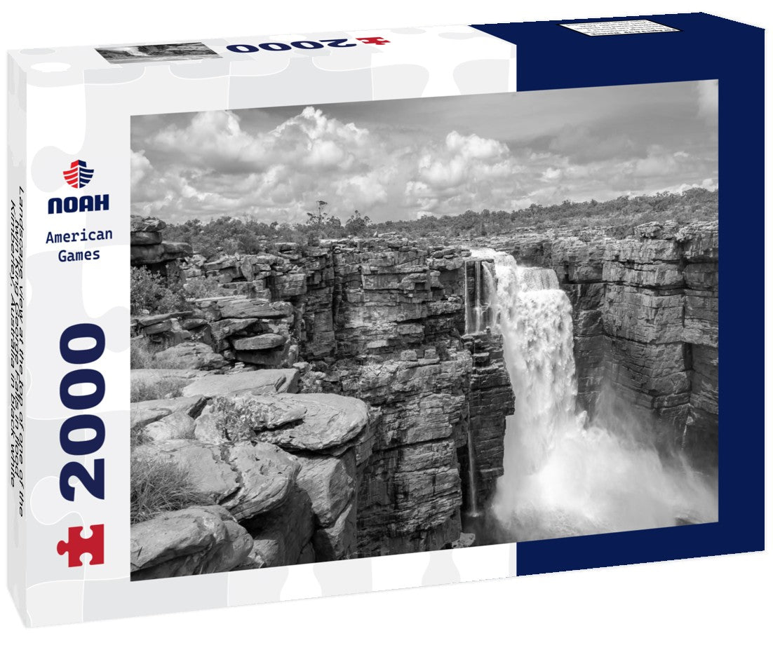 Landscape view at the top of one of the twin King George Falls in flood, Kimberley, Australia 2000pc PuzzleBlack and White