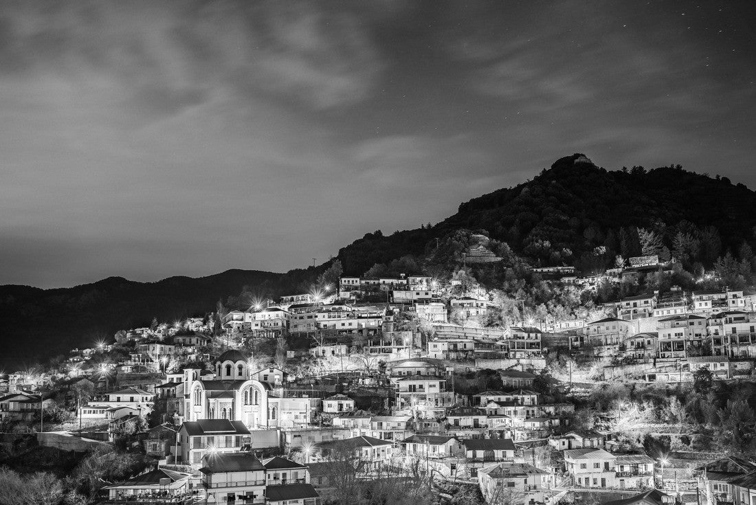 Moutoullas village at night, Troodos mountains in Cyprus 2000pc PuzzleBlack and White