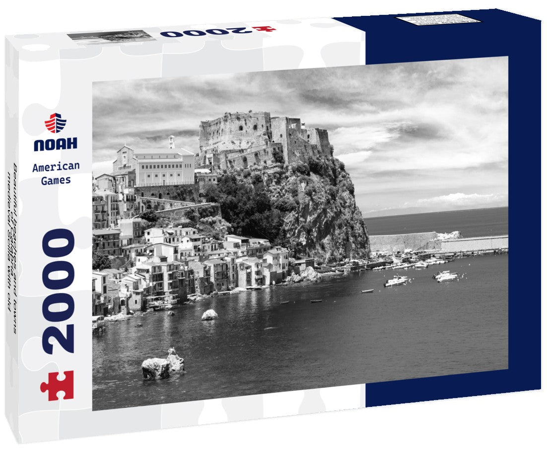 Beautiful beaches and towns of Calabria - medieval Scilla with old castle 2000pc PuzzleBlack and White