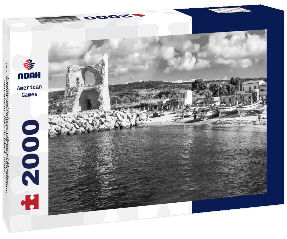 Traditional fishing village of Briatico in Calabria with turquoise sea and ancient sarcaturm. Italy 2000pc PuzzleBlack and White