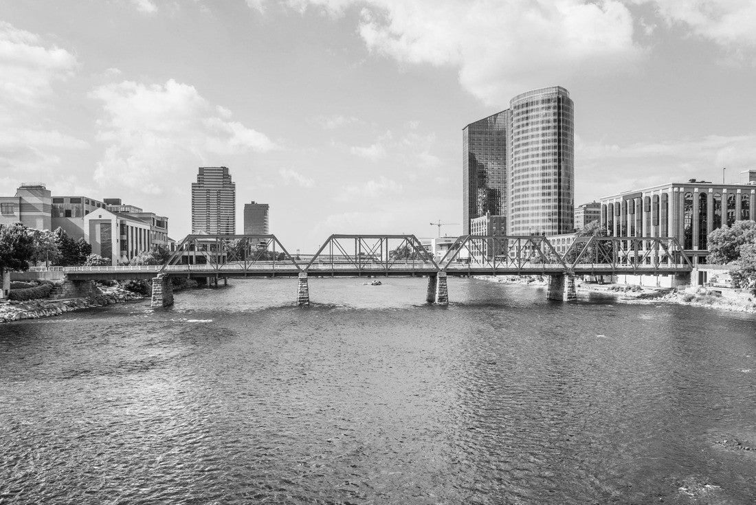 Downtown Grand Rapids Michigan View from Grand River 2000pc PuzzleBlack and White