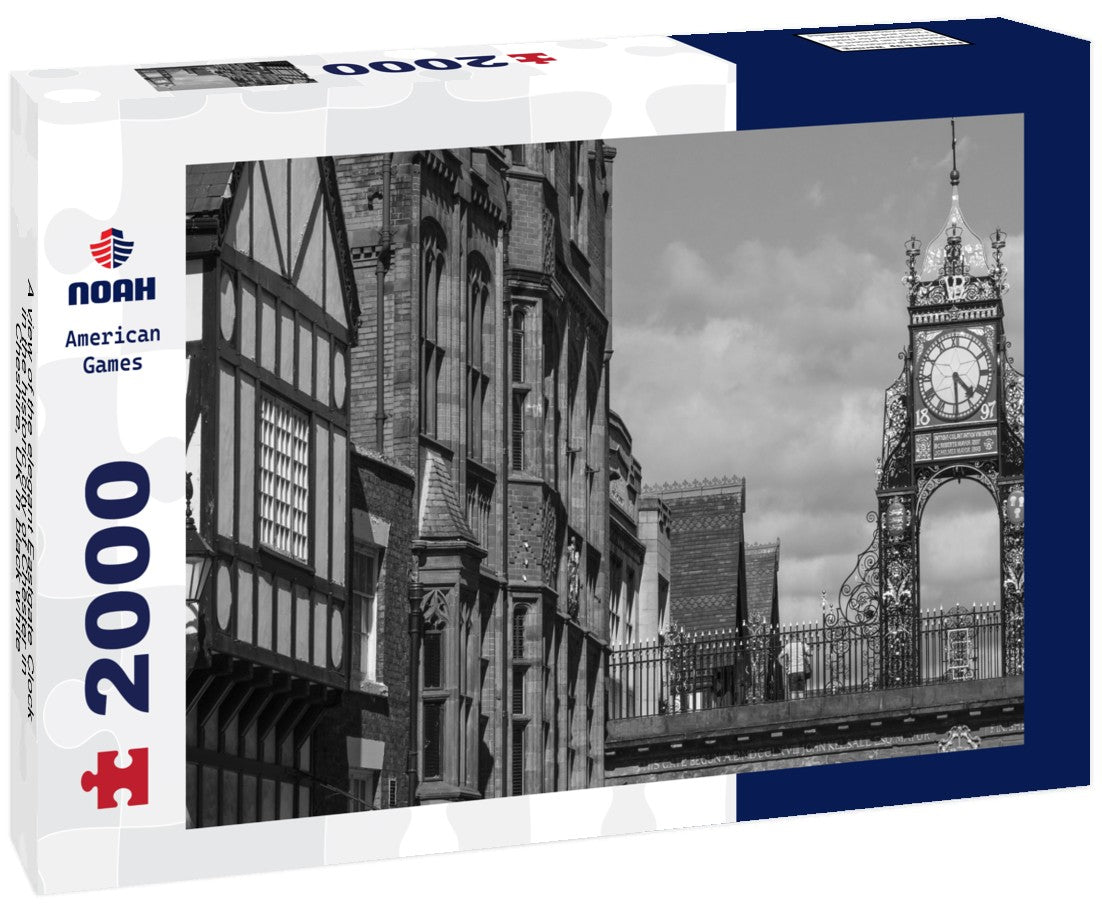 A view of the elegant Eastgate Clock in the historic city of Chester in Cheshire, UK 2000pc PuzzleBlack and White