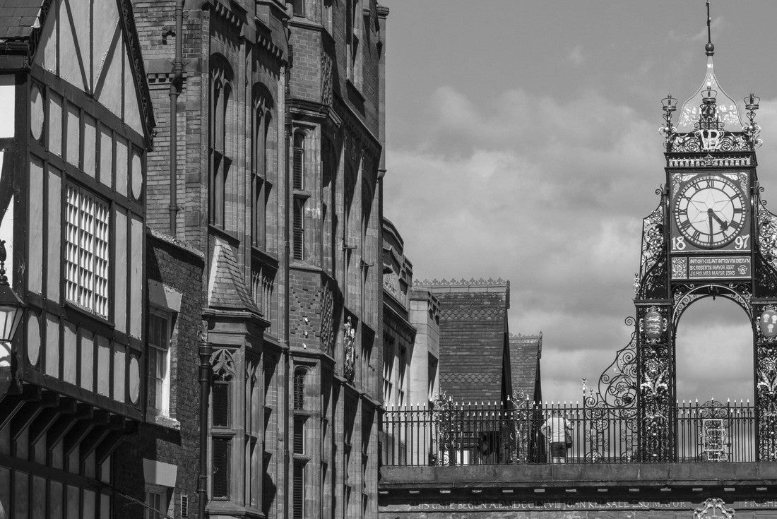 A view of the elegant Eastgate Clock in the historic city of Chester in Cheshire, UK 2000pc PuzzleBlack and White